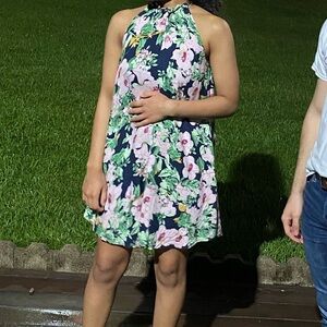 Hibiscus Print Halter Bubble Dress | small